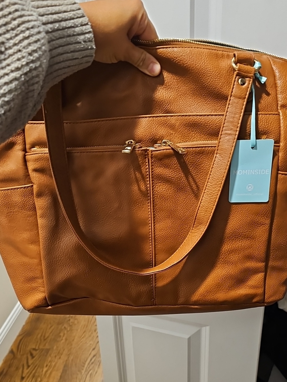 Elegant Brown Leather Tote diaper bag